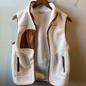 White and Cognac Sherpa Vest